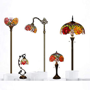 WERFACTORY Tiffany Floor Lamp Red Yellow Rose Stained Glass Standing Reading Light 16X16X64 Inches Antique Pole Corner Lamp