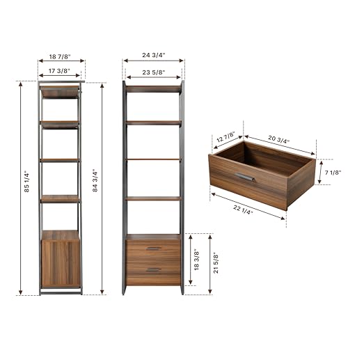 EUREKA ERGONOMIC Tall Bookshelf with 2 Drawers, 85" 5-Tier Walnut Bookcase