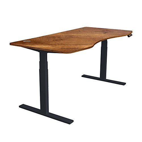 Caesar Hardware AB3-63C Ergonomic 63-in 3 Memory Buttons LED Electric Automatic Height Adjustable Sit to Stand Curved Work Office Desk with Black Legs, Dark Walnut