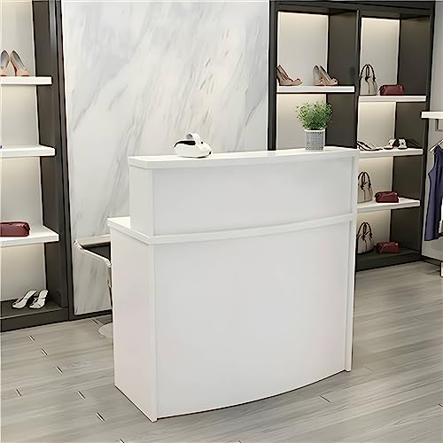 UGOS Modern White Reception Desk w/ Transaction Counter | Laminate Desktop | Multifunctional Standing Front Desk (47 inch)