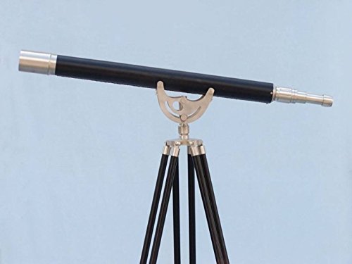 Hampton Nautical ST-0148-BN-L Floor Standing Brushed Nickel with Leather Anchormaster 65"-Ship Nautical Telescope