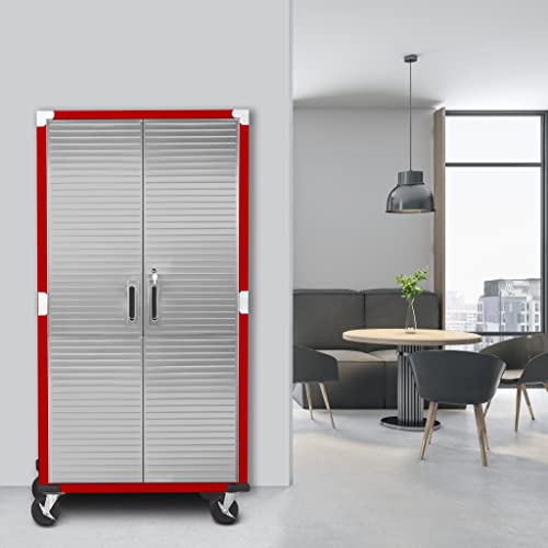 Seville Classics UltraHD Solid Steel Rolling Lockable Storage Cabinet - 36" W x 18" D x 72" H, Red