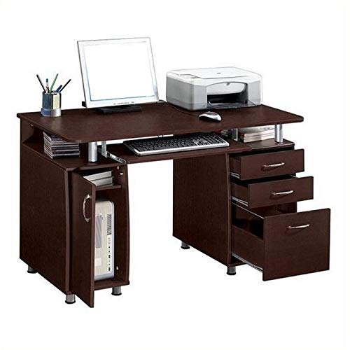 Pemberly Row 48" Wide Home Office Computer Desk in Gray with CPU Storage Cabinet and Hanging File Cabinet, Brown