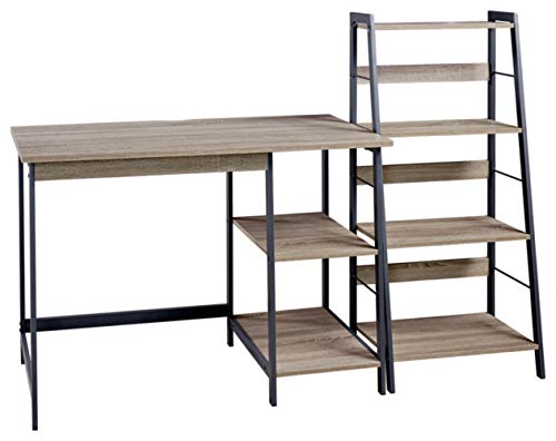 Signature Design by Ashley Homestar 2 Piece Laptop Desk & 4-Shelf Bookcase Set, 43" x 23.6" x 47"/20" x 14" x 44", Reclaimed Wood