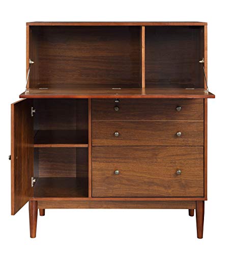 Benjara Wooden Office Armoire with Drop Down Door Storage, Brown