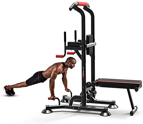 DLWDMRV Fitness aid Dumbbell Bench Power Tower with Bench, Pull Up Bar Dip Station, Height Adjustable Pull Up Tower for Home Gym Strength Training Exercise Workout Equipment, Support Up to