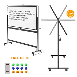 Dry Erase Whiteboard Easel on Wheels - 70'' x 36'' Large Double Sided Mobile Whiteboard, Reversible Magnetic Rolling White Board for Home Office Classroom, Flip Chart Holders and Paper Pad
