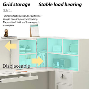 AGOTENI Reception Desk L Shape with Open Shelf & Drawers, White