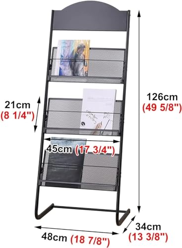 JCSMJCSM Magazine Rack with 3 Compartments, Steel File Storage - Black