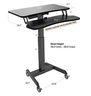 OCOMMO Height Adjustable Mobile Workstation with Keyboard Tray - Sit to Stand Desk