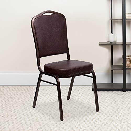 EMMA + OLIVER Crown Back Stacking Banquet Chair 4 Pack in Brown Vinyl - Copper Vein Frame