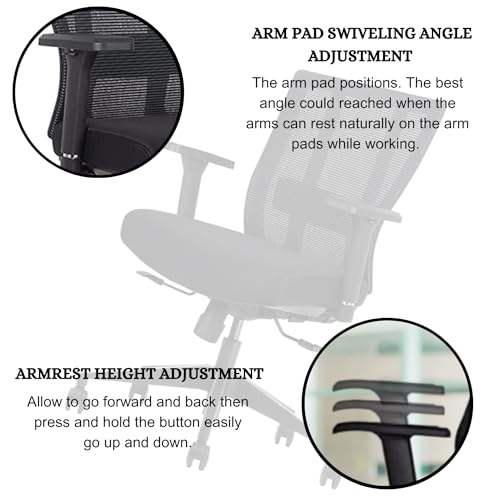 GM Seating Bitchair Ergonomic Mesh Conference Room Chair Pack of 6 - Adjustable Lumbar Support & Arms, Seat Depth Adjustable - Black