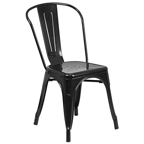 Flash Furniture Commercial Grade 7-Piece Black Metal Table Set with 6 Stack Chairs