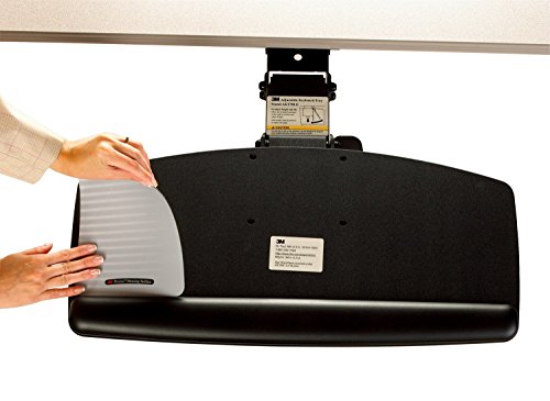 3M Keyboard Tray, Just Lift to Adjust Height and Tilt, Sturdy Tray Includes Gel Wrist Rest and Precise Mouse Pad, Swivels Side to Side and Stores Under Desk, 23" Track, Black (AKT90LE)