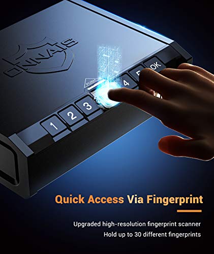 ONNAIS Gun Safe - Biometric Gun Safe for Pistols, Quick-Access Handgun Safe Gun Lock Box Firearm Safety Device with Fingerprint Lock, Keypad and Keys, Pistol Safe for Home Bedside Nightstand Car
