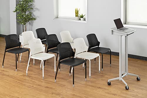Safco Next Stacking Chair Set of 4, Black Plastic Seat, Steel Frame