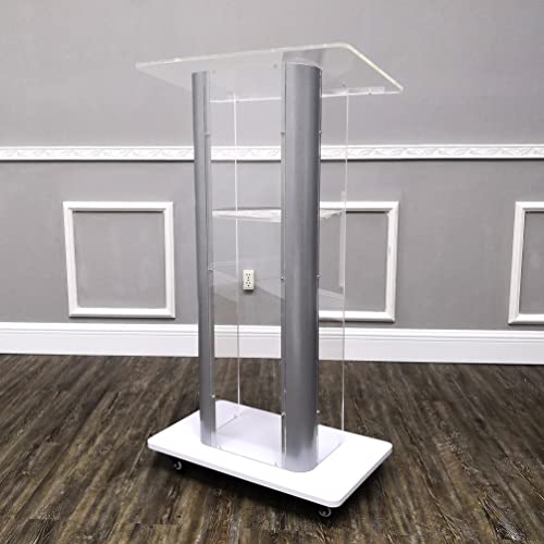 FixtureDisplays Clear Acrylic Plexiglass Podium with Curved Steel Sides - 14310-NF