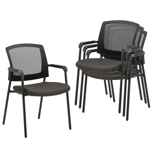 CLATINA Office Reception Guest Chair Mesh Back Stacking with Lumbar Support, Thickened Seat Cushion - Black 4 Pack