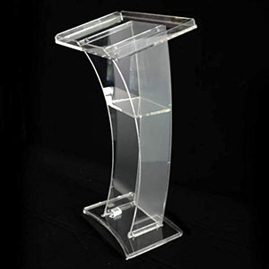 Wnicek LED Clear Acrylic Podium - Curved Stand Design, Durable Plexiglass Lectern