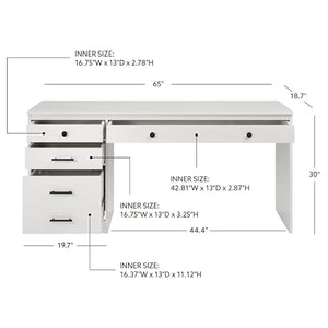 Linon Cody Wood Desk with File Cabinet in Whitewash