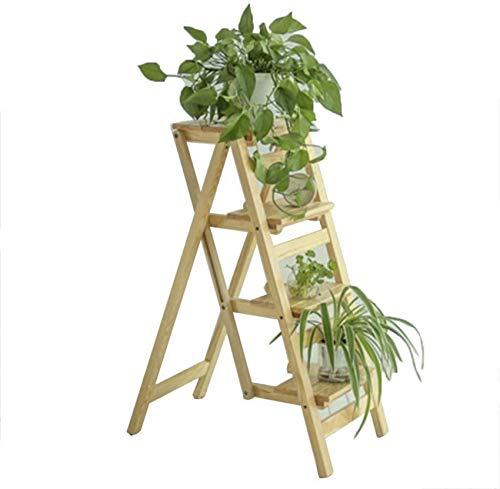 LUCEAE Folding Wooden Step Stool, 4 Steps, Non-Slip Wide Treads, Portable Stair Chair - Space Saving, Safe & Environmentally Friendly