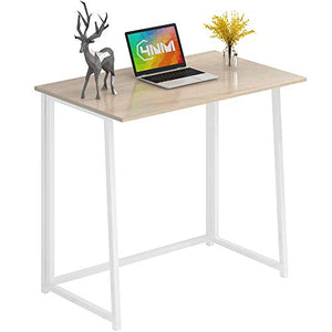 4NM 31.5" Small Desk No-Assembly Folding Computer Desk Home Office Desk Study Writing Table for Small Space Offices - Natural and White
