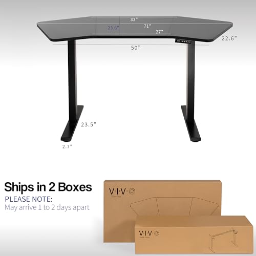 VIVO Electric Height Adjustable Wing-Shaped Stand Up Desk 71 x 24 inch - Black Frame/Table Top - DESK-KIT-1B3B
