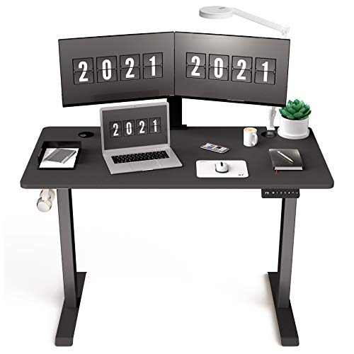 HisoHu Electric Height Adjustable Standing Computer Desk, Ergonomic Sit Stand Home Office Workstation Table(48 x 24 Inches Black Tabletop/Black Bracket)