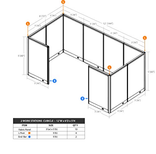 G GOF 2 Person Workstation Cubicle (6'D x 12'W x 4'H) - Office Partition, Room Divider