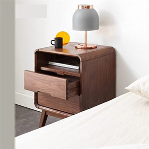 BinOxy Wooden Bedside Table Black Walnut Night Stand Storage Cabinet