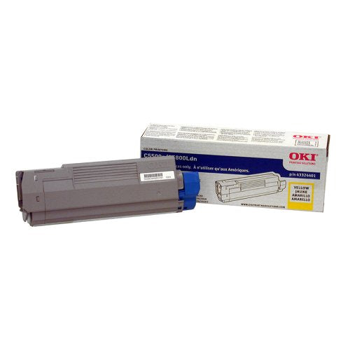 Okidata 43324401 C5500 C5650 C5800 Toner Cartridge (Yellow) in Retail Packaging
