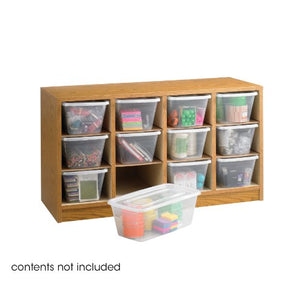 Safco Products Supplies Organizer, 12 Compartment, 9452MO, Medium Oak, Transparent Bins with Labels, Laminate Finish