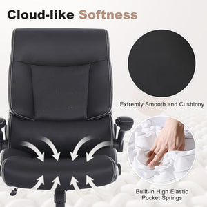 Youhauchair Big and Tall Office Chair with Lumbar Support, PU Leather, High Back - Black