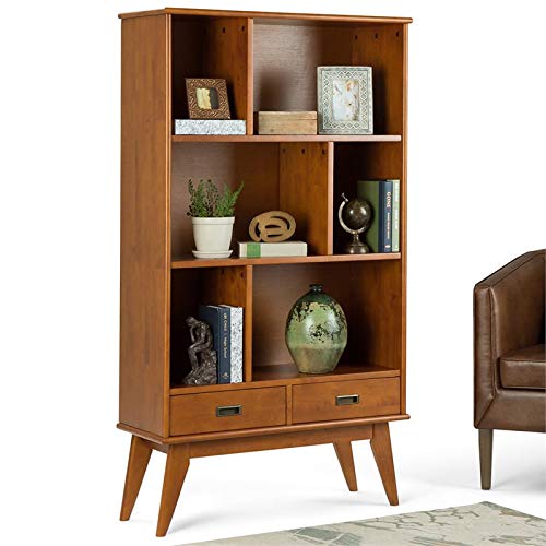 Allora Mid Century Modern Solid Wood Bookcase with Drawers and Shelves - Teak Brown