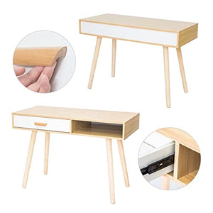 BinOxy Computer Desk with Bookcase - Nordic Wood Writing Desk for Home Office and Study