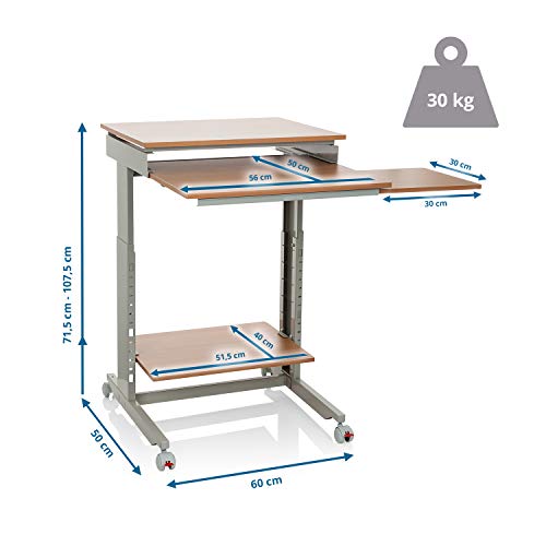 hjh OFFICE 830020 Desk Workstation Beech / Grey Standing Desk Home Office Height Adjustable with Wheels Keyboard Drawer