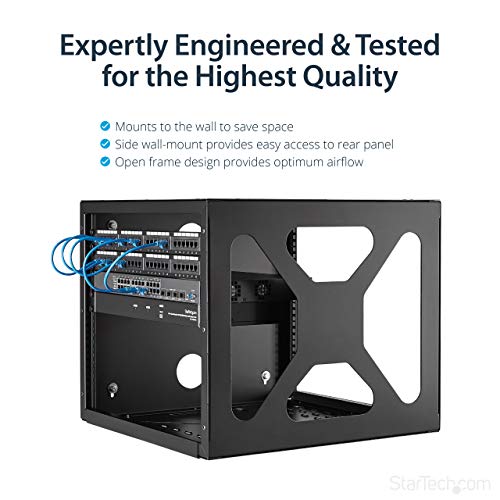StarTech.com 8U Open Frame Wall Mount Rack - Sideways Wall Mount IT Equipment Rack Cabinet - 20.8 in Depth Server Room Rack (RK819SIDEM)