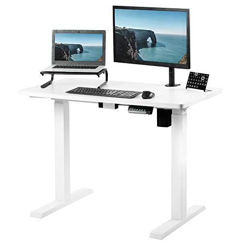 VIVO Electric Height Adjustable 43 x 24 inch Stand Up Desk, White Solid One-Piece Table Top, White Frame, Standing Workstation with Push Button Controller, DESK-KIT-E5W4W
