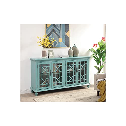 Coast to Coast Bayberry Blue Rub-Through 4-Door Credenza 72" W x 18" D x 39" H