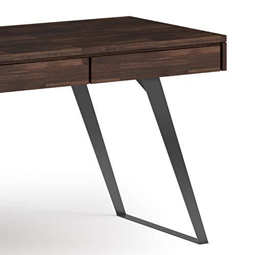 SIMPLIHOME Lowry SOLID WOOD and Metal Modern Industrial 72 inch Wide Home Office Desk, Writing Table, Workstation, Study Table Furniture in Distressed Charcoal Brown
