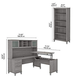 Bush Furniture Somerset Platinum Gray L Shaped Desk with Hutch and Bookcase, 72W