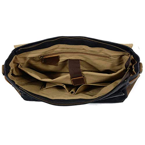 FXZMJN Black Business Briefcase, Leather Canvas Bag, Large Capacity Waterproof Computer Bag, Multifunctional Travel Anti-Theft Bag