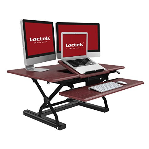 Loctek - Standing Desk 36" Wide Platform Computer Riser, Height Adjustable Removable Keyboard Tray with Document Holder & USB Port (PL36M, Mahogany)