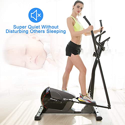snode Magnetic Elliptical Machine, Eliptical Trainer with 3PC Crank,Elliptical Exercise Machines Home Use with Pulse Rate and LCD Monitor,8 Levels Resistance