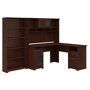 Cabot L Shaped Desk with Hutch and 5 Shelf Bookcase