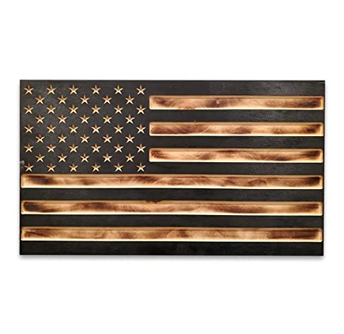 San Tan Woodworks Carved Burnt Wood Concealment American Flag. American Concealment Cabinet for The Home (Burnt)