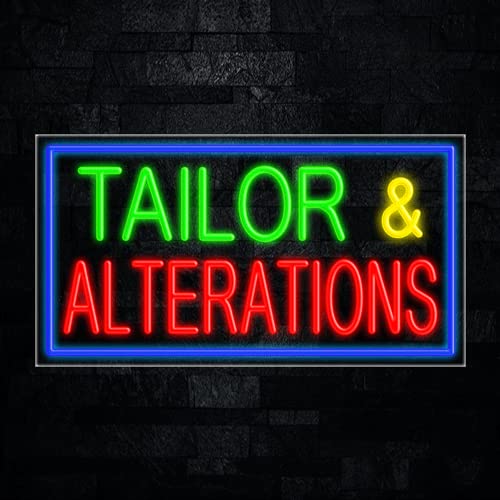 LED Flex Neon Tailor & Alteration Sign for Business Displays | Electronic Light Up Sign for Retail Businesses | 37"W x 20"H x 1"D