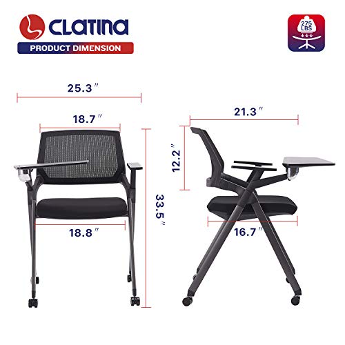 CLATINA Mesh Tablet Arm Chair with Caster Wheels - Black 4 Pack