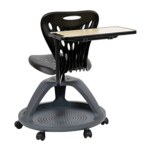 Flash Furniture Black Mobile Desk Chair with 360 Degree Tablet Rotation and Under Seat Storage Cubby