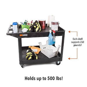 Stand Steady Tubstr Extra Large Two Shelf Utility Service Cart - 500 lbs. Capacity, Heavy-Duty Rolling Cart (Black, 45.5 x 24.5)